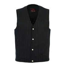 Load image into Gallery viewer, Men's Black Plain sides Denim Motorcycle Vest –  Heavy Snaps