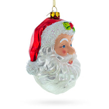 Load image into Gallery viewer, Santa Head with Mistletoe Glass Christmas Ornament