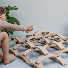 Load image into Gallery viewer, **Pre-order (Ships in 2-3 Weeks)**42-Piece Combination Set – 12 Large &amp; 30 Mini Curved Natural Wooden Building Blocks