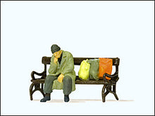 Load image into Gallery viewer, Preiser 29094 HO Scale Individual Figures -- Homeless Man on a Bench with Bags