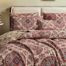 Load image into Gallery viewer, Tache Bohemian Desert Medallion Boteh Paisley Orange Blue Taupe Quilt Set (TJ3502)