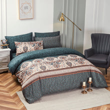 Load image into Gallery viewer, Tache Rustic Paisley Mandala Palace Floral Watercolor Dark Teal Duvet Cover (KF174)