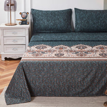 Load image into Gallery viewer, Tache Rustic Paisley Mandala Palace Floral Watercolor Dark Teal Fitted Sheet / Flat Sheet (KF174)