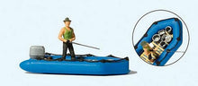 Load image into Gallery viewer, Preiser 10687 HO Scale Dinghy w/Fisherman/Angler -- Blue