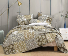 Load image into Gallery viewer, DaDa Bedding Bohemian Olive Brown Moroccan Paisley Floral Filigree Patchwork Cotton Bedspread Set (JHW-885)