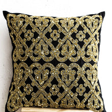 Load image into Gallery viewer, Floral Trellis Pillow Cover in Black and Gold