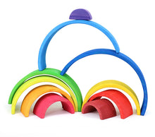 Load image into Gallery viewer, **Pre-order (Ships in 2-3 Weeks)**10 Pcs STAINED Wooden Rainbow Stacking Puzzle Blocks in Sunset Color