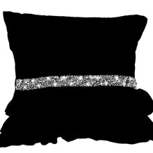 Load image into Gallery viewer, Black Ruffles Sequin Crystal Throw Pillow Cover