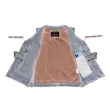 Load image into Gallery viewer, Men's Blue Denim Motorcycle Vest with Lace &amp; Pockets