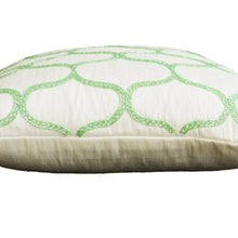Load image into Gallery viewer, Decorative Pillow In Soft Pastel Green Geometric Pillows Ivory Silk Sashiko Pattern