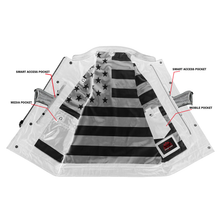Load image into Gallery viewer, Mens's Leather Motorcycle Vest with Scoop Collar &amp; USA Flag