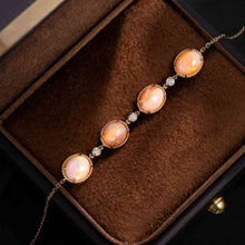 Load image into Gallery viewer, Beautiful Mexican Egg Fire Opal Diamond Bracelet in 18K Yellow Gold