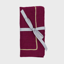 Load image into Gallery viewer, Gold trim dinner napkins, damson, set of two