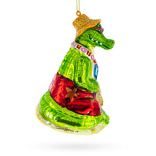 Load image into Gallery viewer, Alligator Relaxing on the Beach Glass Christmas Ornament