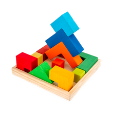 Load image into Gallery viewer, **Pre-order (Ships in 2-3 Weeks)**12 Pcs STAINED Large Rainbow Wooden Creative Puzzle Square Blocks with Storage Tray