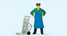 Load image into Gallery viewer, Preiser 28125 HO Scale Railroad Personnel -- Standing Porter w/Luggage Cart