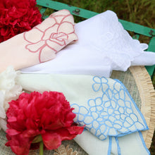 Load image into Gallery viewer, Hydrangea dinner napkins, blue, set of two