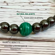 Load image into Gallery viewer, Magnetic Therapy Pain &amp; Ache Relief With Malachite Bracelet