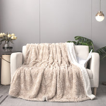 Load image into Gallery viewer, DaDalogy Bedding Champagne Ivory Faux Fur Throw Blanket - Dreamy Gold Geometric Embossed Sherpa Backside - Super Soft Warm Cozy Plush Fluffy