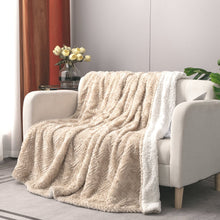 Load image into Gallery viewer, DaDalogy Bedding Champagne Ivory Faux Fur Throw Blanket - Dreamy Gold Geometric Embossed Sherpa Backside - Super Soft Warm Cozy Plush Fluffy