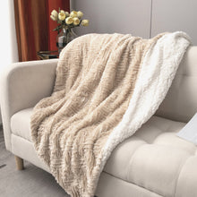Load image into Gallery viewer, DaDalogy Bedding Champagne Ivory Faux Fur Throw Blanket - Dreamy Gold Geometric Embossed Sherpa Backside - Super Soft Warm Cozy Plush Fluffy