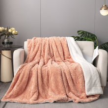 Load image into Gallery viewer, DaDa Bedding Coral Peach Rose Faux Fur Throw Blanket - Dreamy Geometric Embossed Sherpa Backside - Super Soft Warm Cozy Plush Fluffy