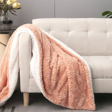 Load image into Gallery viewer, DaDa Bedding Coral Peach Rose Faux Fur Throw Blanket - Dreamy Geometric Embossed Sherpa Backside - Super Soft Warm Cozy Plush Fluffy
