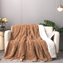 Load image into Gallery viewer, Tache Caramel Brown Faux Fur Throw Blanket Chevron Geometric Embossed (#10)