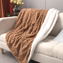 Load image into Gallery viewer, Tache Caramel Brown Faux Fur Throw Blanket Chevron Geometric Embossed (#10)