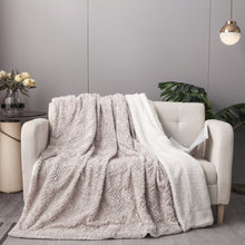 Load image into Gallery viewer, DaDalogy Bedding Lavender Grey Faux Fur Throw Blanket - Dreamy Geometric Embossed Sherpa Backside - Super Soft Warm Cozy Plush Fluffy