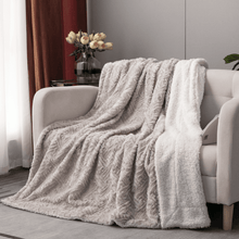 Load image into Gallery viewer, DaDalogy Bedding Lavender Grey Faux Fur Throw Blanket - Dreamy Geometric Embossed Sherpa Backside - Super Soft Warm Cozy Plush Fluffy