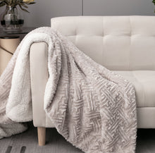 Load image into Gallery viewer, DaDalogy Bedding Lavender Grey Faux Fur Throw Blanket - Dreamy Geometric Embossed Sherpa Backside - Super Soft Warm Cozy Plush Fluffy
