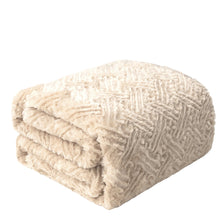 Load image into Gallery viewer, DaDalogy Bedding Champagne Ivory Faux Fur Throw Blanket - Dreamy Gold Geometric Embossed Sherpa Backside - Super Soft Warm Cozy Plush Fluffy