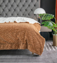Load image into Gallery viewer, Tache Caramel Brown Faux Fur Throw Blanket Chevron Geometric Embossed (#10)