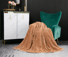Load image into Gallery viewer, Tache Caramel Brown Faux Fur Throw Blanket Chevron Geometric Embossed (#10)