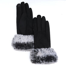 Load image into Gallery viewer, Audrey Faux Fur Gloves in Black with Black Crystals