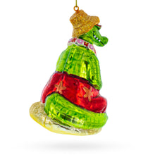 Load image into Gallery viewer, Alligator Relaxing on the Beach Glass Christmas Ornament