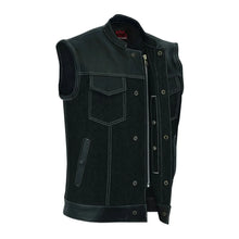 Load image into Gallery viewer, Men's Leather-Denim Combo Motorcycle Vest w/ Scoop Collar