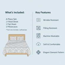Load image into Gallery viewer, Tache Dreamy Moon Sky Ogee Damask Heather Gray White Bed Sheet Set (TB300)