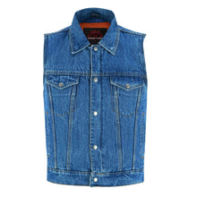 Load image into Gallery viewer, Blue Men's  denim motorcycle vest with Snap/Zipper Front