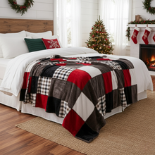 Load image into Gallery viewer, Tache Brown Red Sunset Maple Farmhouse Plaid Patchwork Throw Blanket (4025)