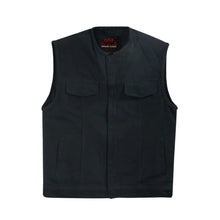 Load image into Gallery viewer, Mens Black Denim Motorcycle Vest with Concealed Snaps &amp; Zipper