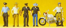 Load image into Gallery viewer, Preiser 10370 HO Scale USA Police &amp; Motorcycle -- 5 Officers, 1 Motorcycle