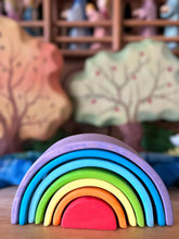 Load image into Gallery viewer, 7 Pcs STAINED Mini Wooden Rainbow Stacker in Stained Purple Sunset Color