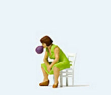 Load image into Gallery viewer, Preiser 28168 HO Scale Sitting Girl Blowing Bubble Gum