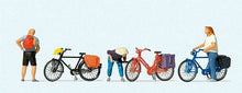 Load image into Gallery viewer, Preiser 10659 HO Scale Cyclists' Short Break w/Bikes -- pkg(3)