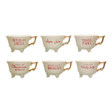 Load image into Gallery viewer, Set of 6 Sassy Holiday Footed Teacups w/ Gold Electroplating