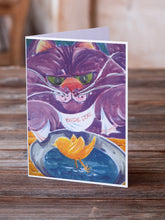 Load image into Gallery viewer, Purple Cat Birdie Dear Greeting Cards -  Blank Note Cards – 8-Pack of Artist-Designed Cards with Envelopes