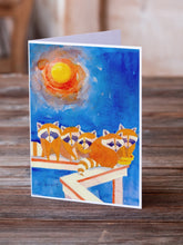 Load image into Gallery viewer, Raccoons on the railing Greeting Cards -  Blank Note Cards – 8-Pack of Artist-Designed Cards with Envelopes