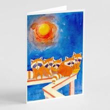 Load image into Gallery viewer, Raccoons on the railing Greeting Cards -  Blank Note Cards – 8-Pack of Artist-Designed Cards with Envelopes